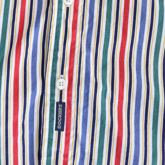 Vintage 90S Dockers Blue And Green Stripe 100% Cotton Button Down Dress  Shirt - Picture 6 of 10